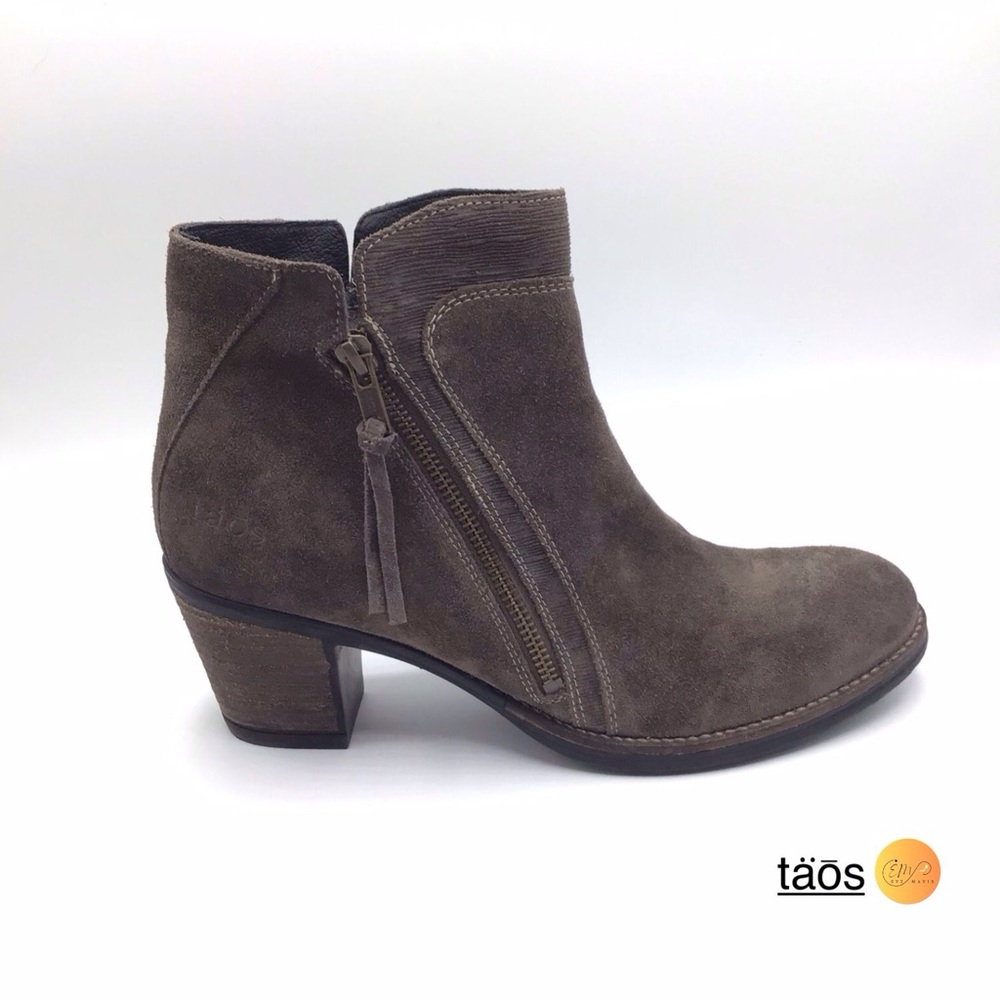 Taos Footwear Taupe Suede Ankle Booties